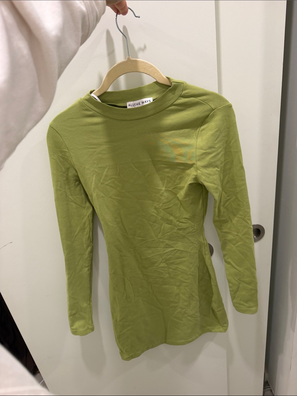 Revolve Olive Green Long Sleeve Crewneck Mini Dress